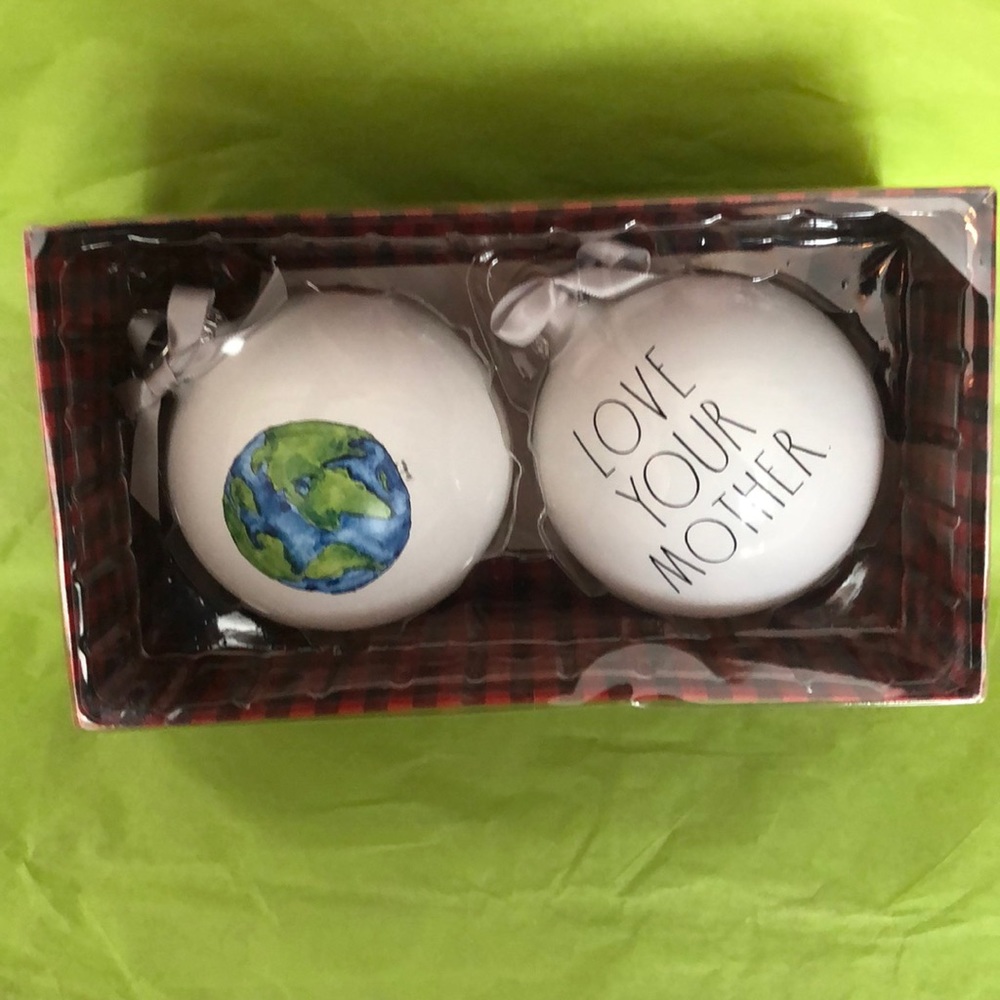 Rae Dunn LOVE YOUR MOTHER / EARTH ornament set